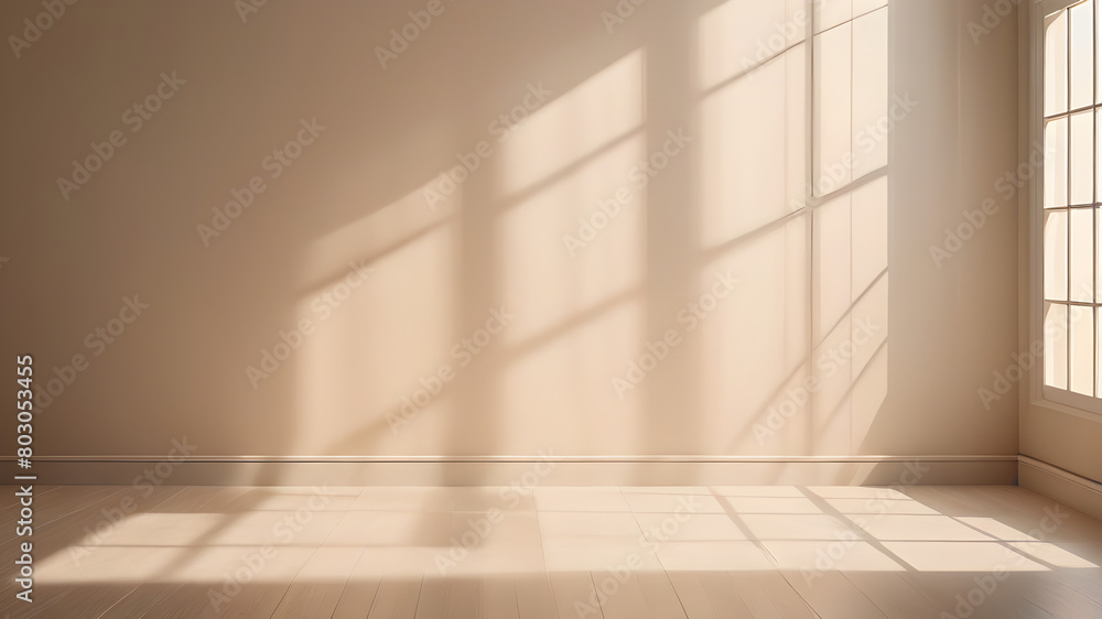 Minimalistic a light beige background for product presentation with light and intricate shadow from the window and wall Minimalistic a light beige background for product presentation with light and intricate shadow from the window and wall
