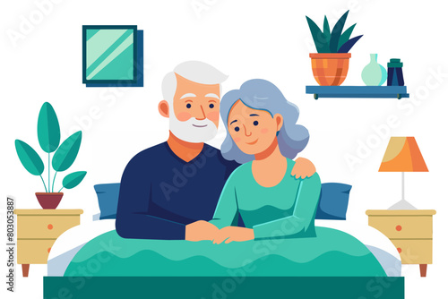 couple senior bed woman man home wife husband love together elderly caucasian adult happy retirement mature male old bedroom smiling resting retired aged relaxation leisure lying relationship modern