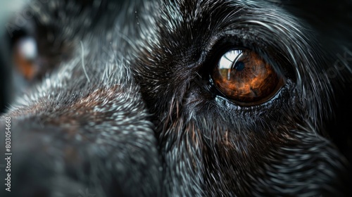 Ageless Friendship: Focus on the gray muzzle and wise eyes of the old Labrador Retriever, symbolizing the enduring friendship and loyalty between the dog and his owner despite the passage of time. 