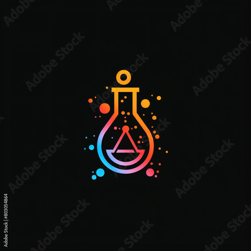 Colorful flask icon with a triangle inside, on a black background photo