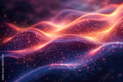 A colorful  glowing wave of light with a blue and purple background. The light is scattered and the colors are vibrant
