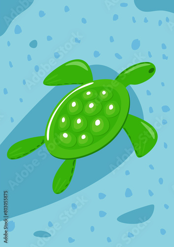 Big green sea turtle swimming illustration