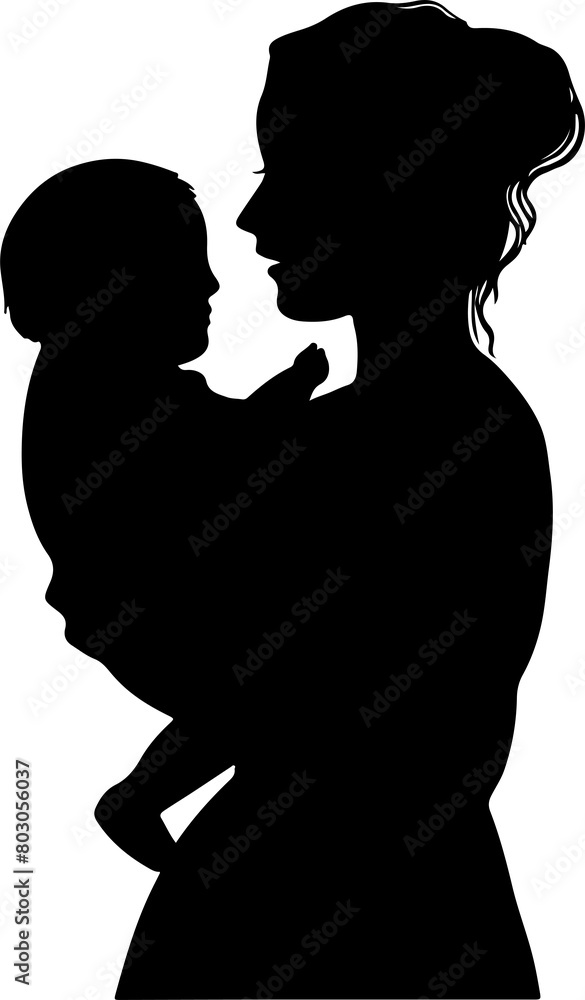 a mother and a baby together, silhouette vector