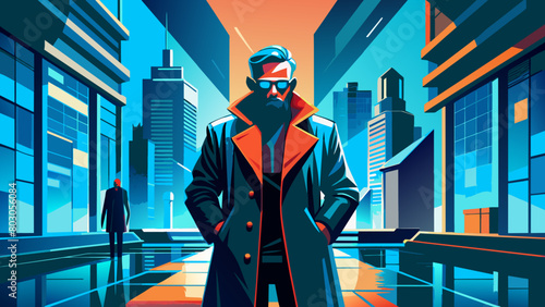 incognito (a man without a face, he stands against the background of darkness in a leather raincoat)