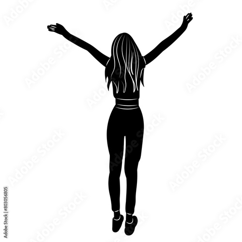 woman rejoices in victory silhouette on white background vector