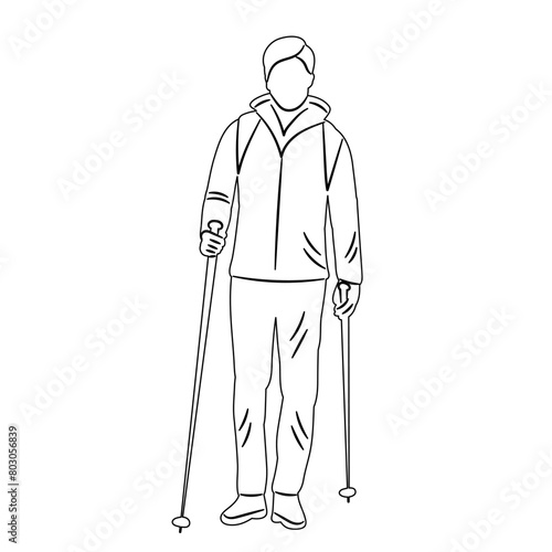 man doing Nordic walking sketch on a white background vector