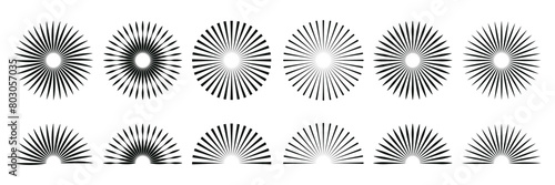 Set of Sunburst icon collection. Sunburst element, Rays, beam Vector illustration.