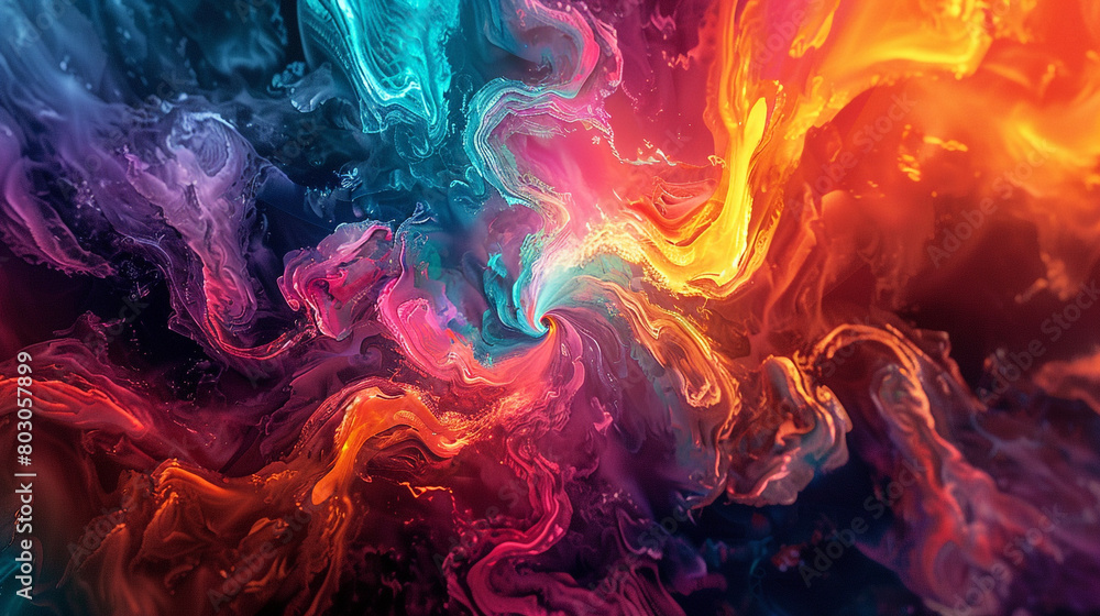 A psychedelic explosion of colors, swirling and blending in a mesmerizing abstract pattern.