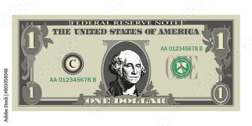 US Dollars 1 banknote 1 - American dollar bowl isolated on white background.