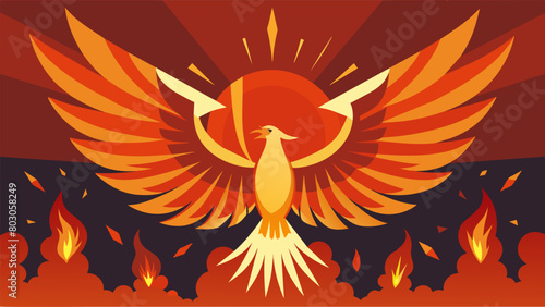 A display of fireworks in the shape of a phoenix rising symbolizing the rebirth of a nation.. Vector illustration