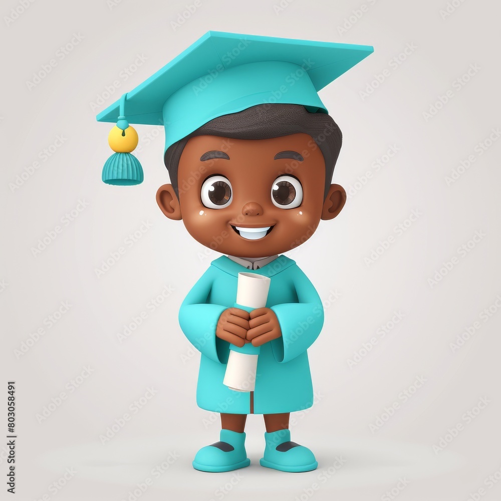 Cheerful young boy in graduation robe holding diploma Cheerful young boy in graduation robe holding diploma