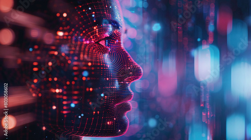 digital human face illuminated by colorful lights, symbolizing artificial intelligence. photo