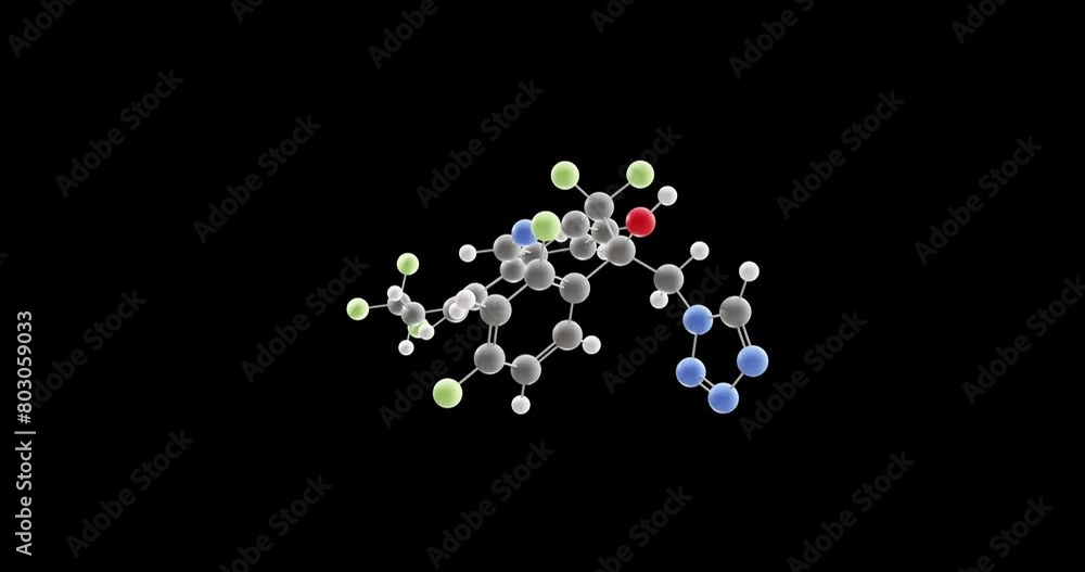 Oteseconazole molecule, rotating 3D model of antifungal, looped video on a black background Oteseconazole molecule, rotating 3D model of antifungal, looped video on a black background