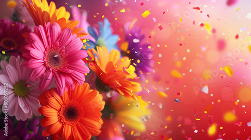 background with confetti and  flowers