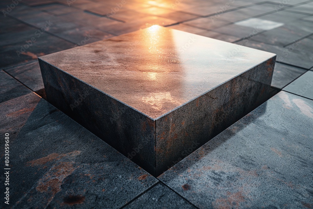 AI generated illustration of a square stone box on black concrete Stock ...