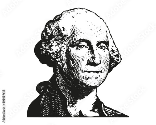 George Washington carved on a 1 dollar bill isolated on a white background photo