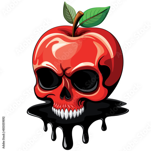 Skull Red Apple Poisoned Deadly Fruit Spooky Vector illustration icon Logo © BluedarkArt
