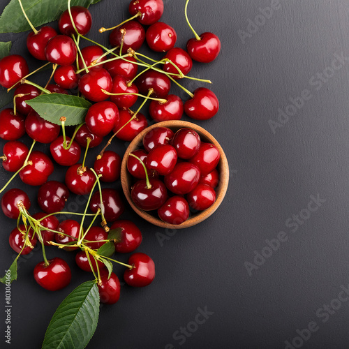 red cherries on a wooden table