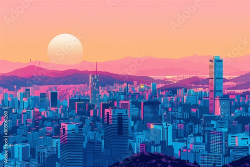 Illustration of Seoul City with vibrant colors photo