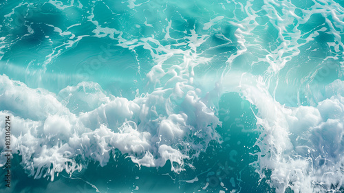 Turquoise sea water forming gentle waves, the natural beauty leaving space for serene copy photo