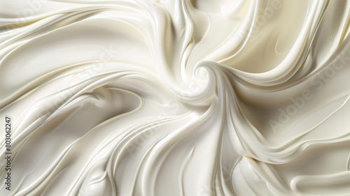 White cream swirling in a delicate dance, transitioning into a clear space for elegant advertising