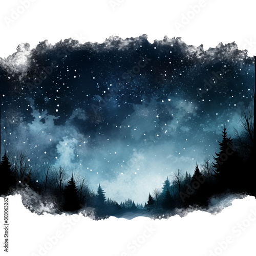 landscape with night sky isolated on white