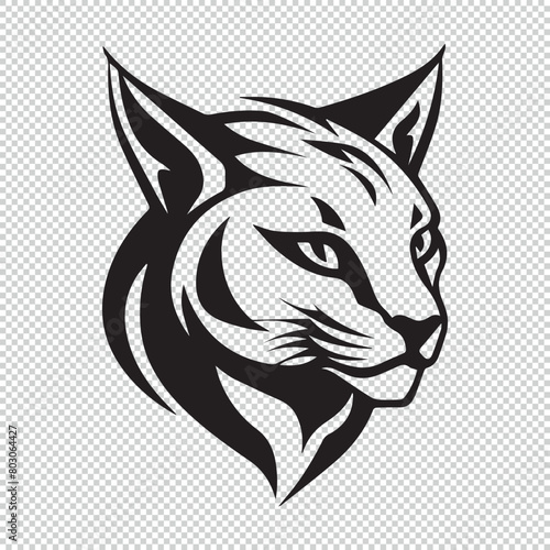 Black bobcat mascot logo icon on transparent background