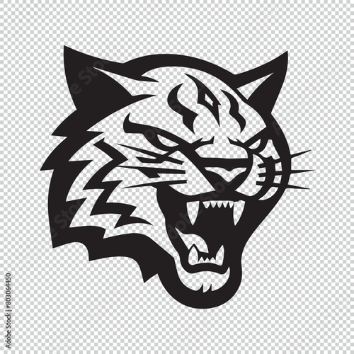 Black bobcat mascot logo icon on transparent background
