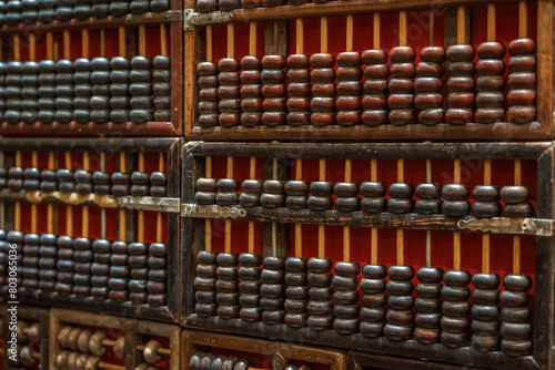 Wallpaper Mural Classic Chinese Abacus Collection Displayed on Wooden Shelves Torontodigital.ca