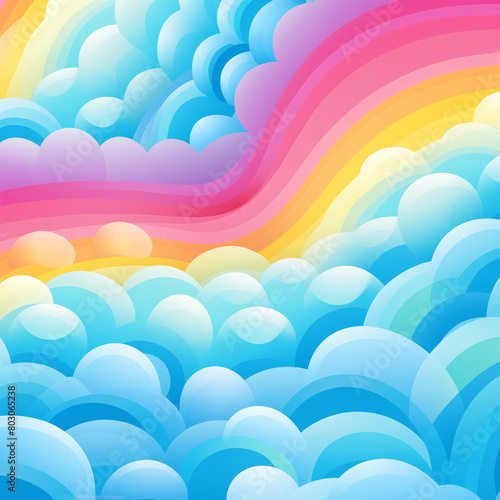 Vibrant abstract image with layered rainbow waves and fluffy cloud patterns photo