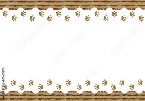 動物の足跡と模様のフレーム　枠　飾り　素材　トラ柄　キジトラ　ストライプ　見出し　表紙　メッセージカード　ポスター　おしゃれ　白背景　透過 photo