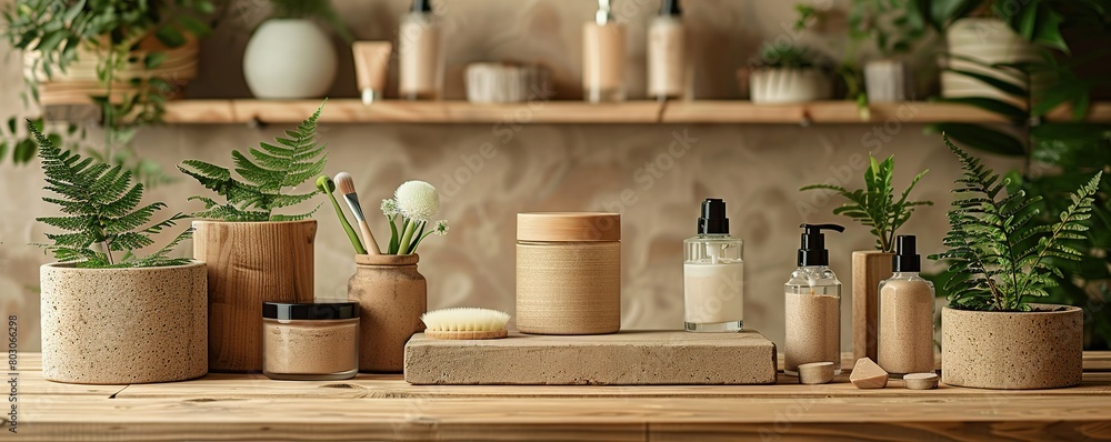 Eco-friendly foundation packaging mockup, recyclable materials, Eco-friendly skincare displayed in a serene setting with natural wood and green plants, promoting a sustainable lifestyle. Eco-friendly foundation packaging mockup, recyclable materials, Eco-friendly skincare displayed in a serene setting with natural wood and green plants, promoting a sustainable lifestyle.