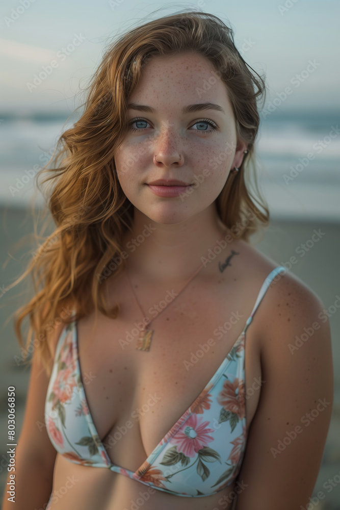 Caucasian woman in bikini looking at camera with confidence at the beach. Caucasian woman in bikini looking at camera with confidence at the beach.