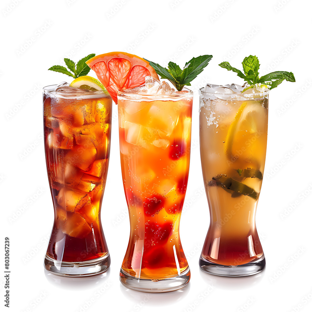 Cocktails, isolated background, colorful and refreshing drinks Cocktails, isolated background, colorful and refreshing drinks