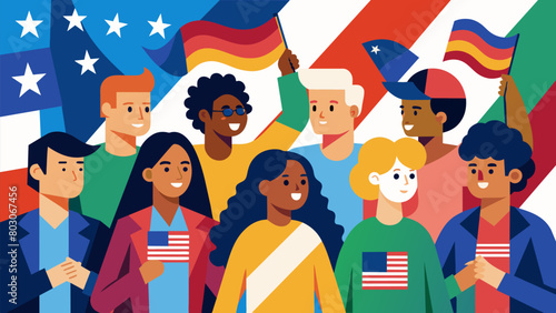 A celebration of diversity and unity as people from all backgrounds and walks of life come together to contribute to this stunning stars and stripes. Vector illustration