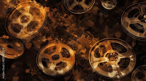 Vintage Film Reels on Abstract Grunge Background