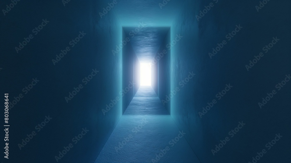 Surreal blue corridor leading to a bright light at the end. Surreal blue corridor leading to a bright light at the end.