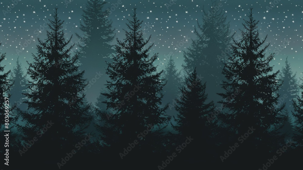 Enchanting Starlit Night Over Serene Forest Silhouette Enchanting Starlit Night Over Serene Forest Silhouette