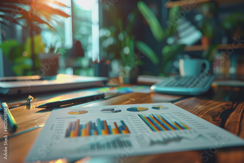 Wallpaper Mural Graph charts that are models are inside the office. Show financial balance. AI generated. Torontodigital.ca