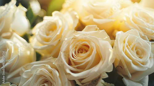 Bouquet of beautiful white roses closeup