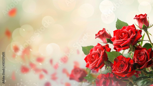 Bouquet of beautiful red roses on light background