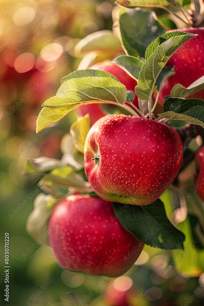 Red apples on tree ready to be harvested. Ripe red apple fruits in apple orchard. Selective focus
Red apples on tree ready to be harvested. Ripe red apple fruits in apple orchard. Selective focus