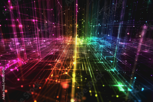 A beautiful Abstract digital technology background with network colorful connection lines.
