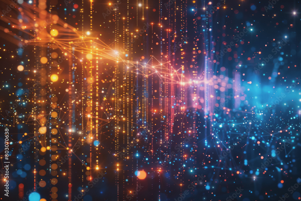 Obraz premium A beautiful Abstract digital technology background with network colorful connection lines.