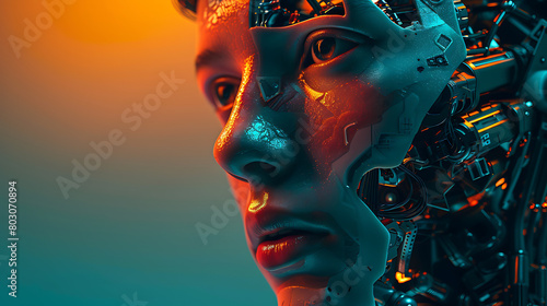 AI Assimilation  Human to Robot Transition with Joyful AI Concept - Conceptual Image Showing Young Human Transforming into Happy Robotic Form  Initiated by AI  Beginning from the Head