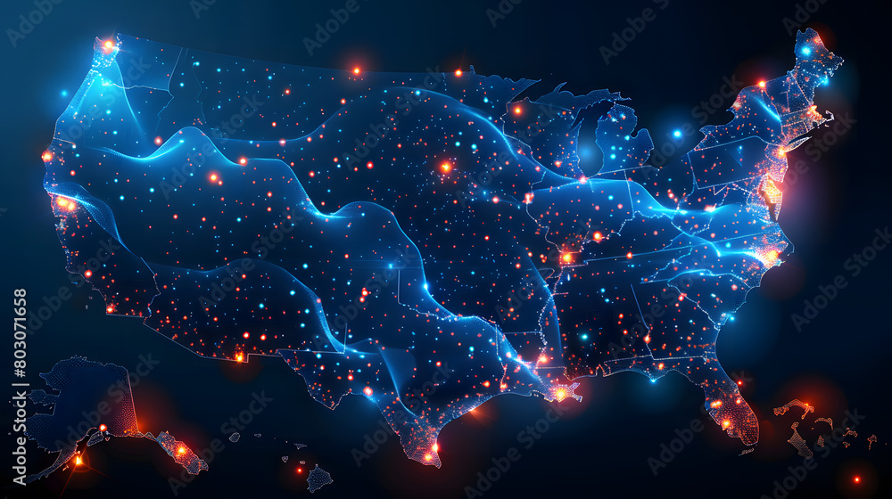 Simplified Digital Map of USA with Copy Space Opportunities