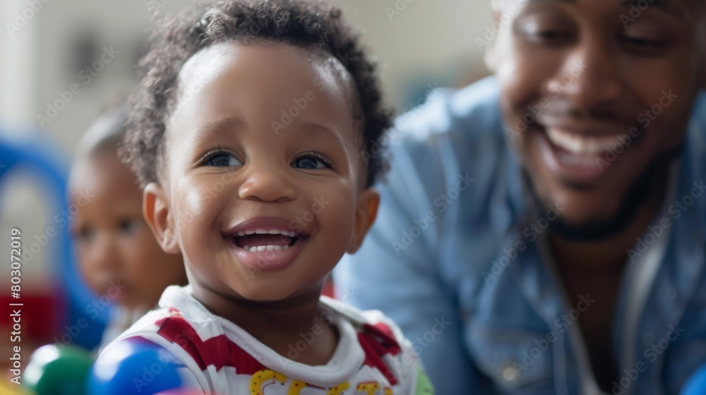 Joyful African American Toddler with Smiling Father at Home Joyful African American Toddler with Smiling Father at Home