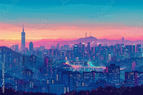 Illustration of Seoul City with vibrant colors © GHArtwork