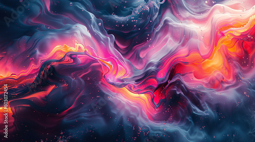 Chaotic liquid abstract illustration with explosive colors and forms photo