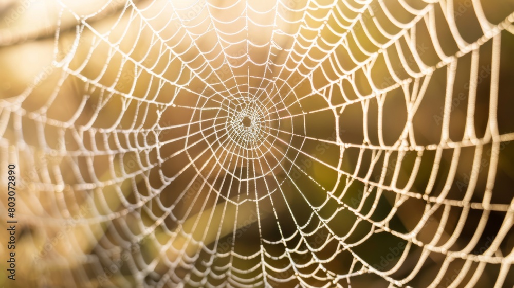 Fototapeta premium Dew-Kissed Spider Web in Morning Light